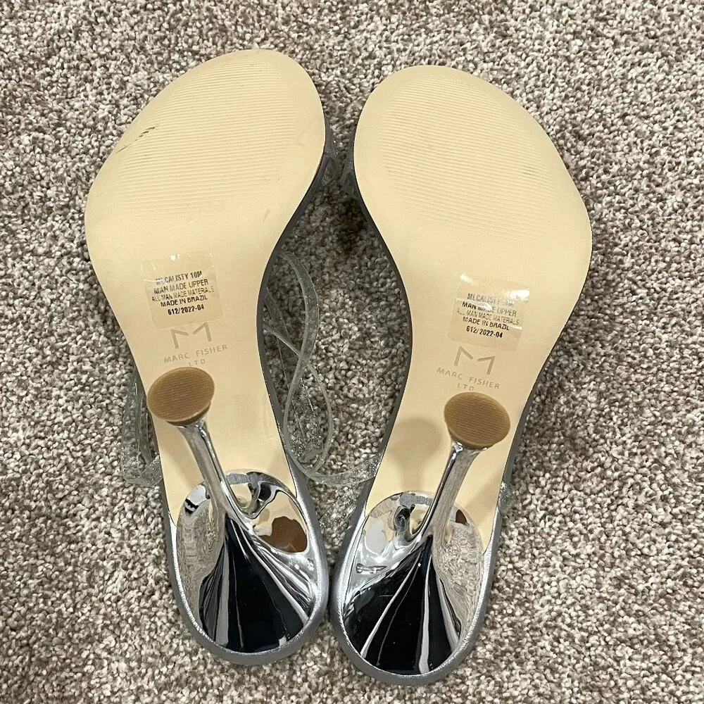 Marc Fisher Women's Silver Calisty‎ Strappy Heeled Sandal, Size 10